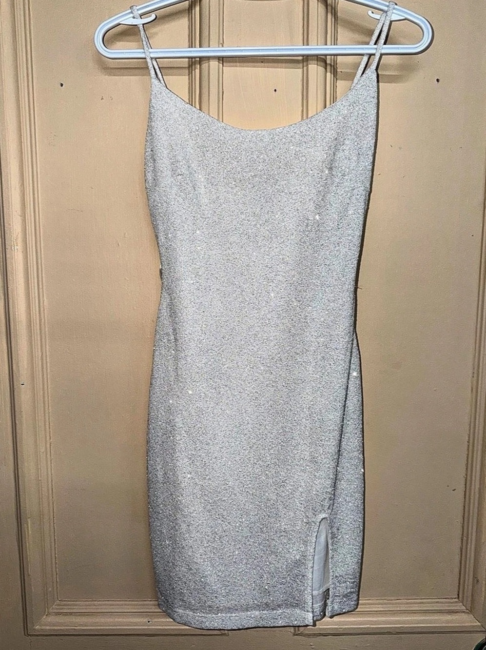 Silver Glitter Mini White Dress (Size M)
